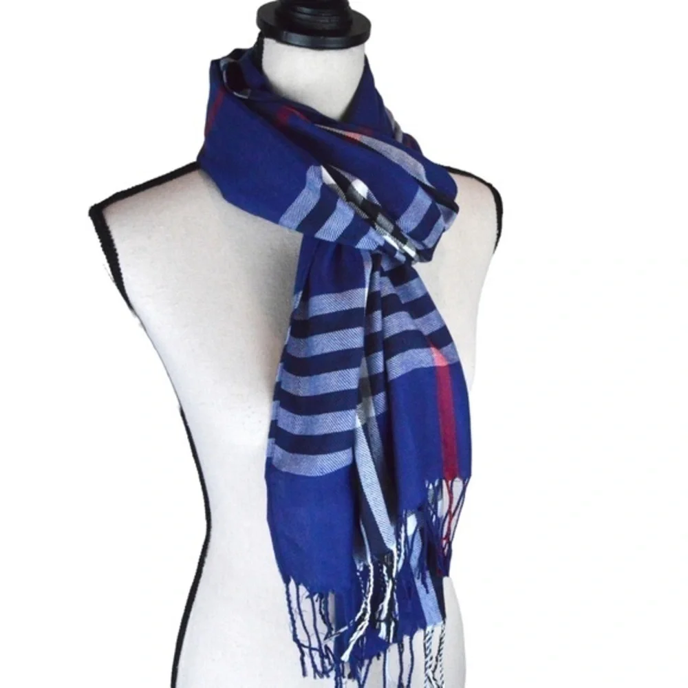 Pashmina Lightweight Silk Blend Plaid Twist‎ Fringe Blanket Scarf